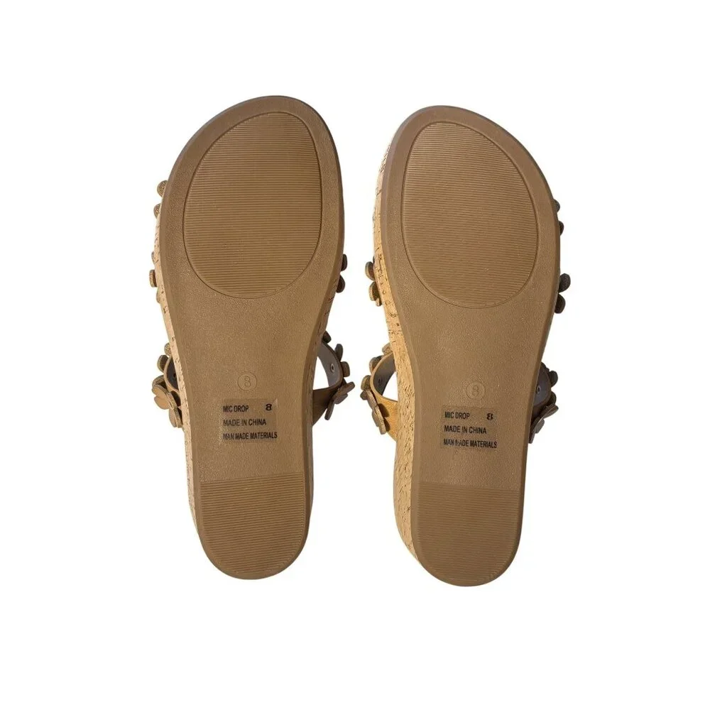 Corkys Floral Wedge Sandals Size 8 Cognac Slip-On Summer Shoes - Picture 4 of 8